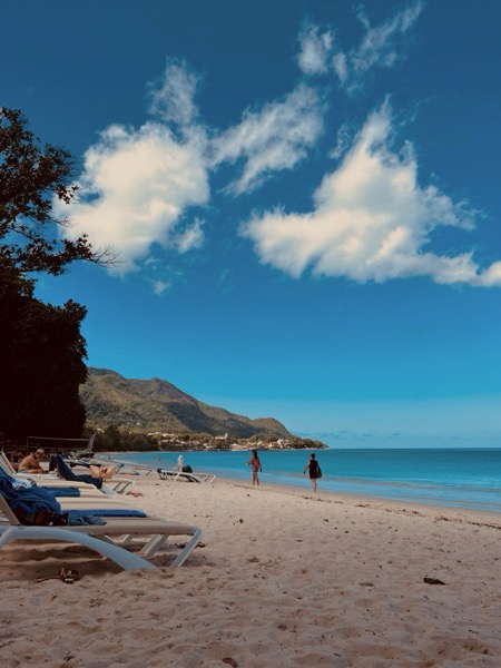 Beach with granite hills