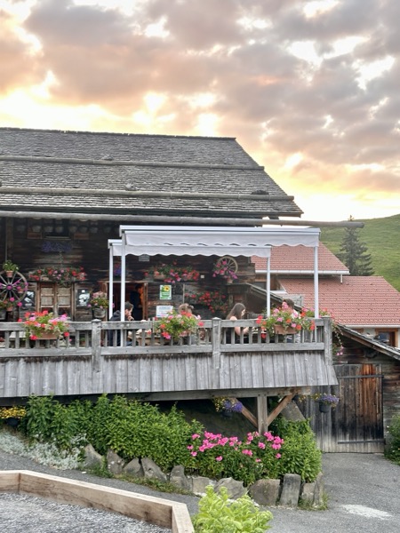 Alpine chalet sunset